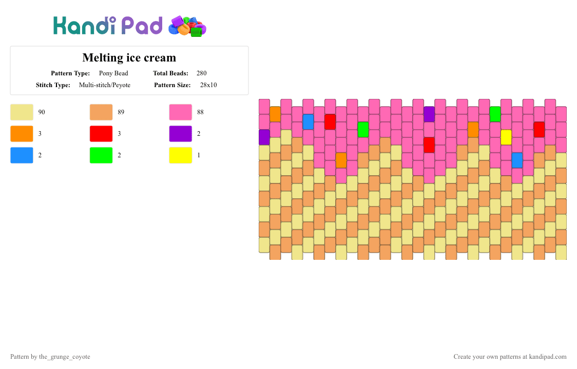 Melting ice cream - Pony Bead Pattern by the_grunge_coyote on Kandi Pad - pink,orange,yellow,cotddairy