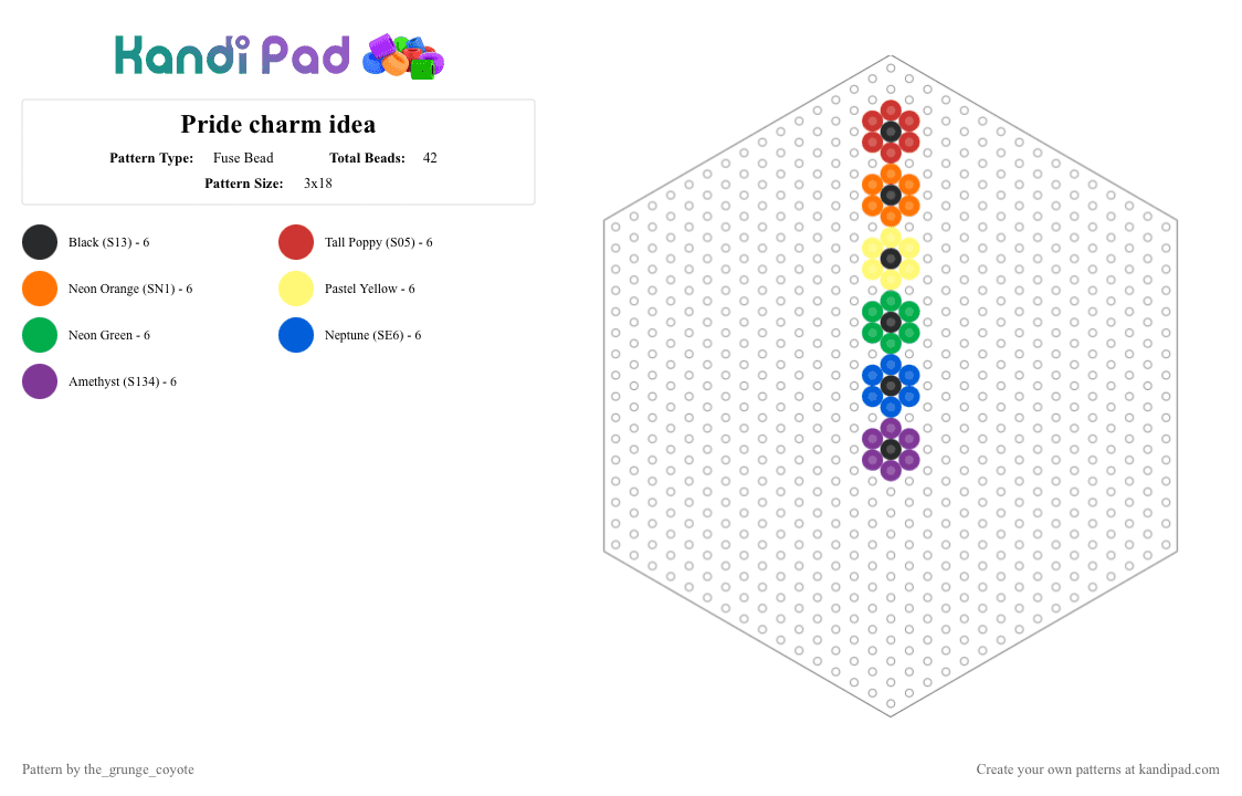 Pride charm idea - Fuse Bead Pattern by the_grunge_coyote on Kandi Pad - colorful, green, orange, pink