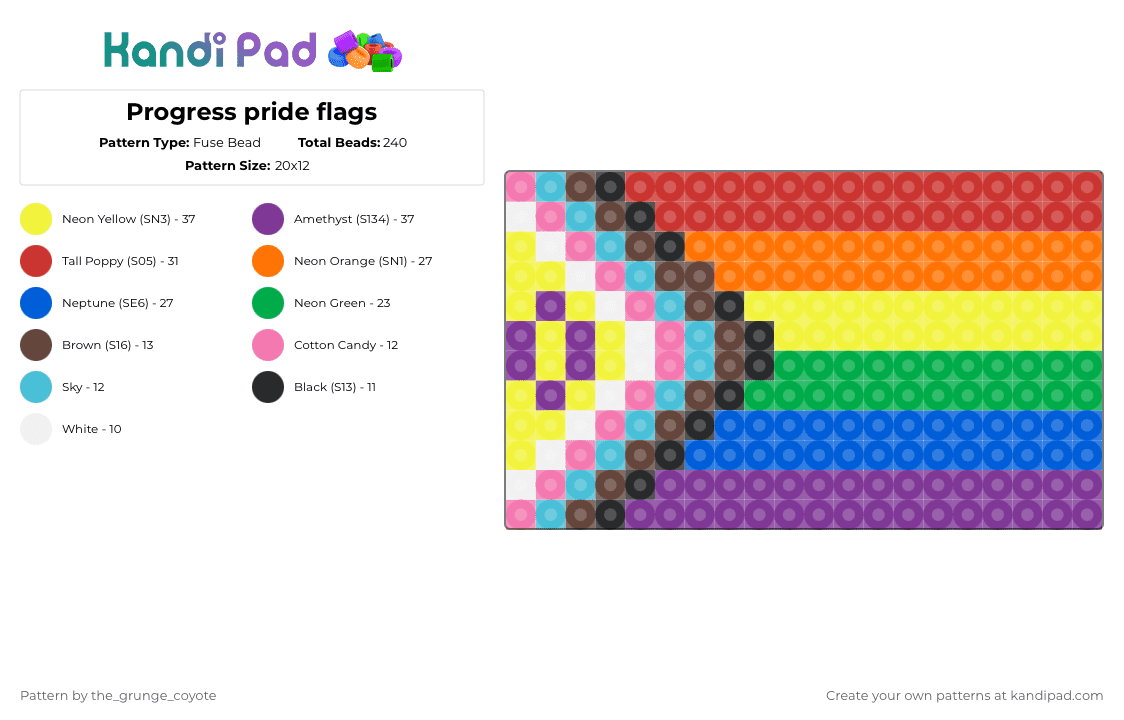 Progress pride flags - Fuse Bead Pattern by the_grunge_coyote on Kandi Pad - pink,yellow,blue,colorful