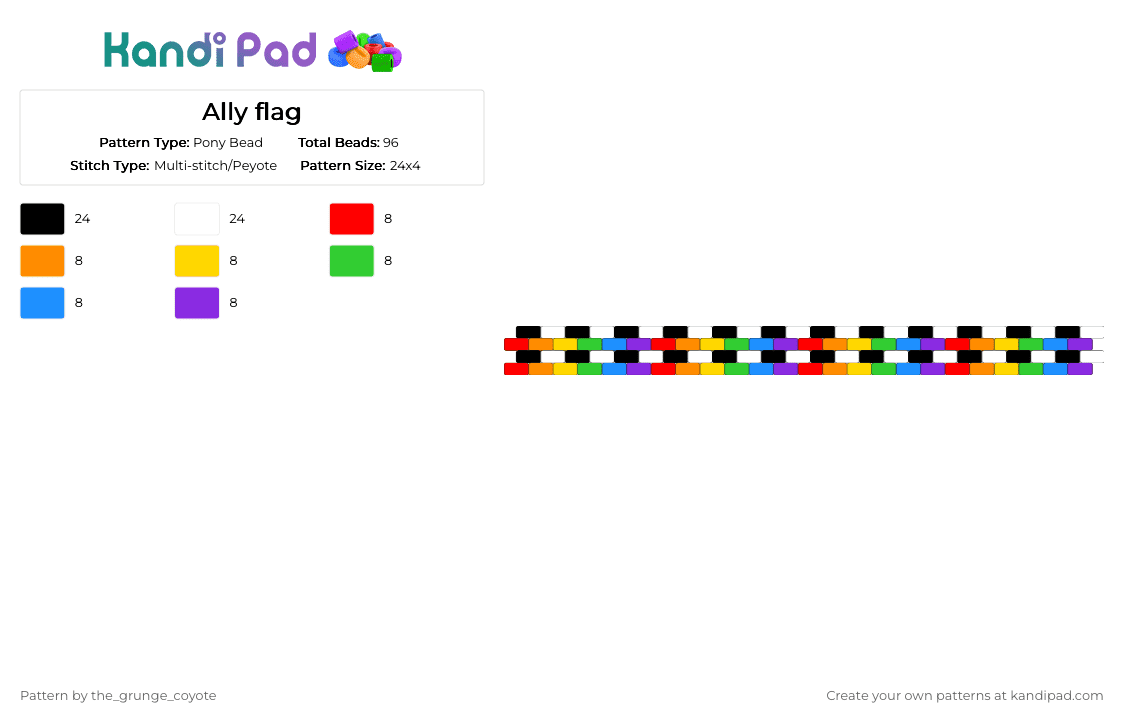 Ally flag - Pony Bead Pattern by the_grunge_coyote on Kandi Pad - orange,green,purple,colorful