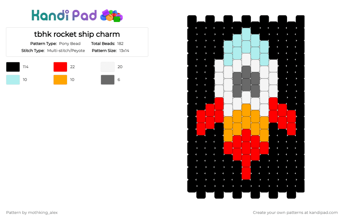 tbhk rocket ship charm - Pony Bead Pattern by its_a_seal_offiseal on Kandi Pad - black,red