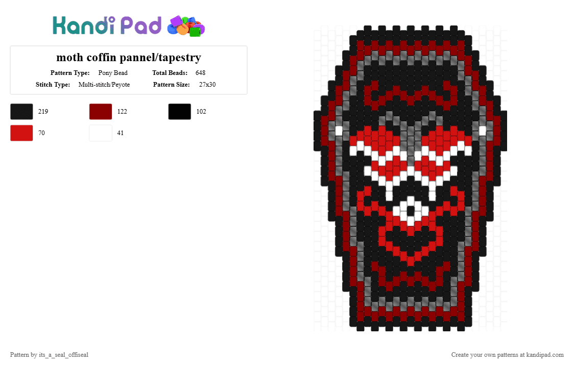 moth coffin pannel/tapestry - Pony Bead Pattern by its_a_seal_offiseal on Kandi Pad - black, red