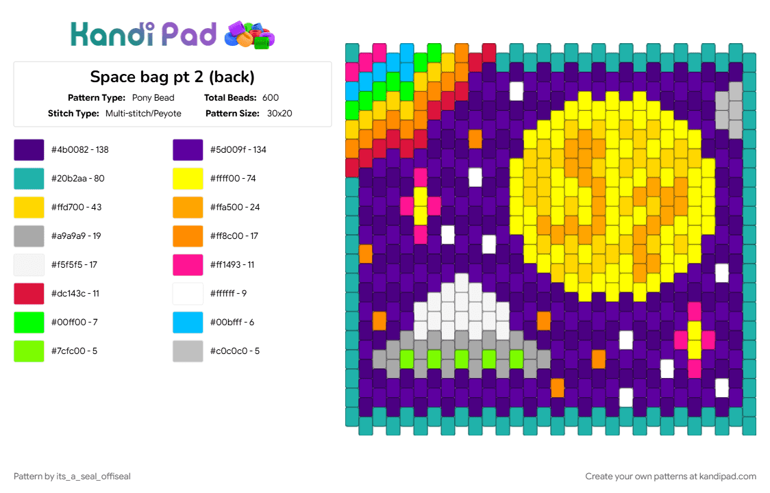 Space bag pt 2 (front) - Pony Bead Pattern by its_a_seal_offiseal on Kandi Pad - purple, teal, yellow