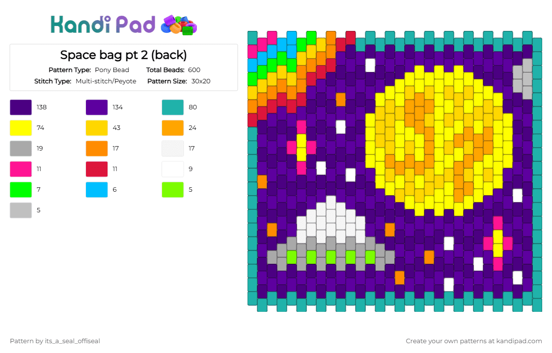 Space bag pt 2 (back) - Pony Bead Pattern by its_a_seal_offiseal on Kandi Pad - teal,yellow,purple