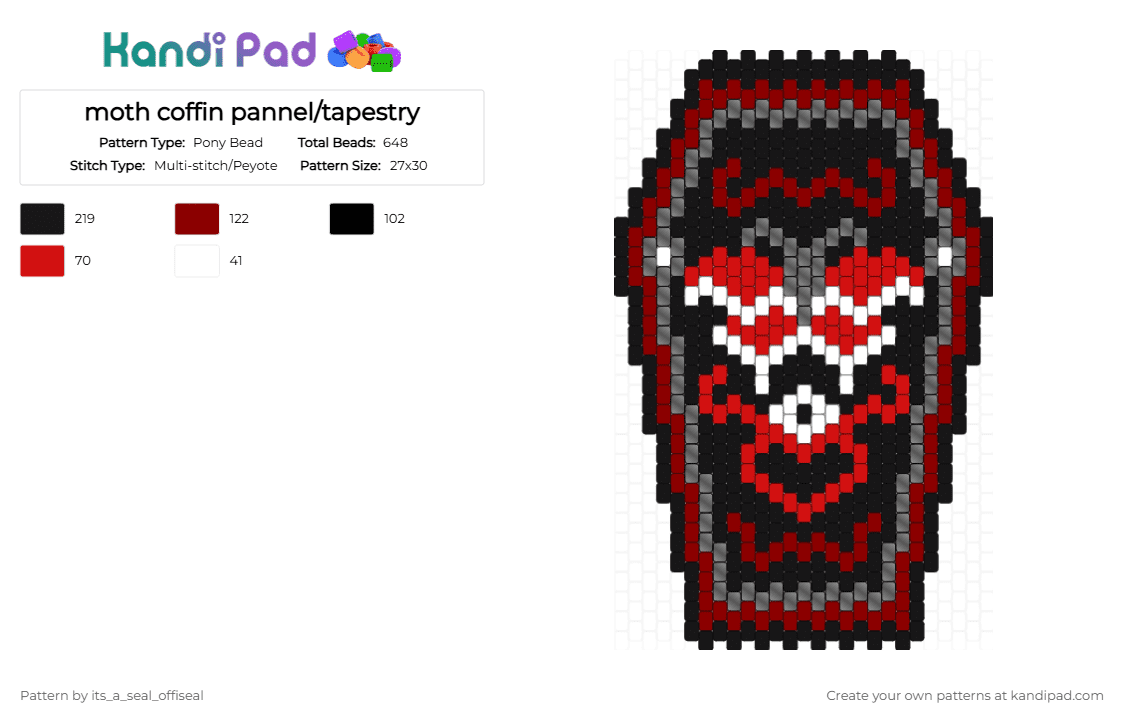 moth coffin pannel/tapestry - Pony Bead Pattern by its_a_seal_offiseal on Kandi Pad - black,red