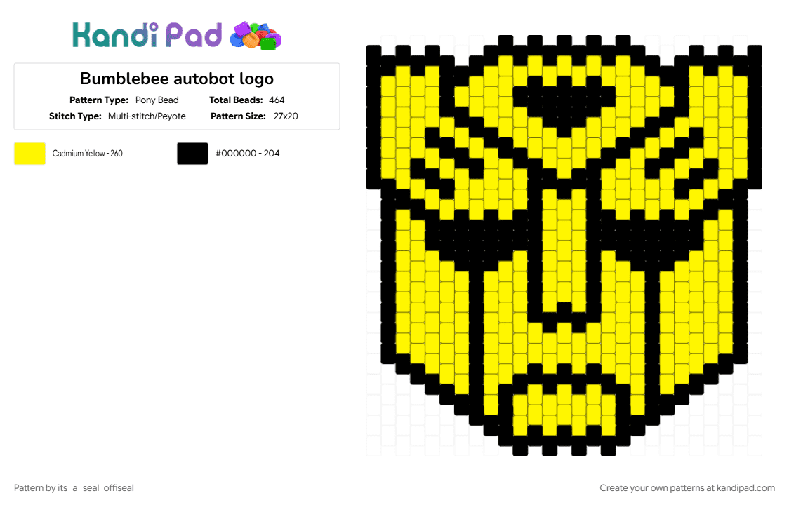 Bumblebee autobot logo - Pony Bead Pattern by its_a_seal_offiseal on Kandi Pad - black, yellow