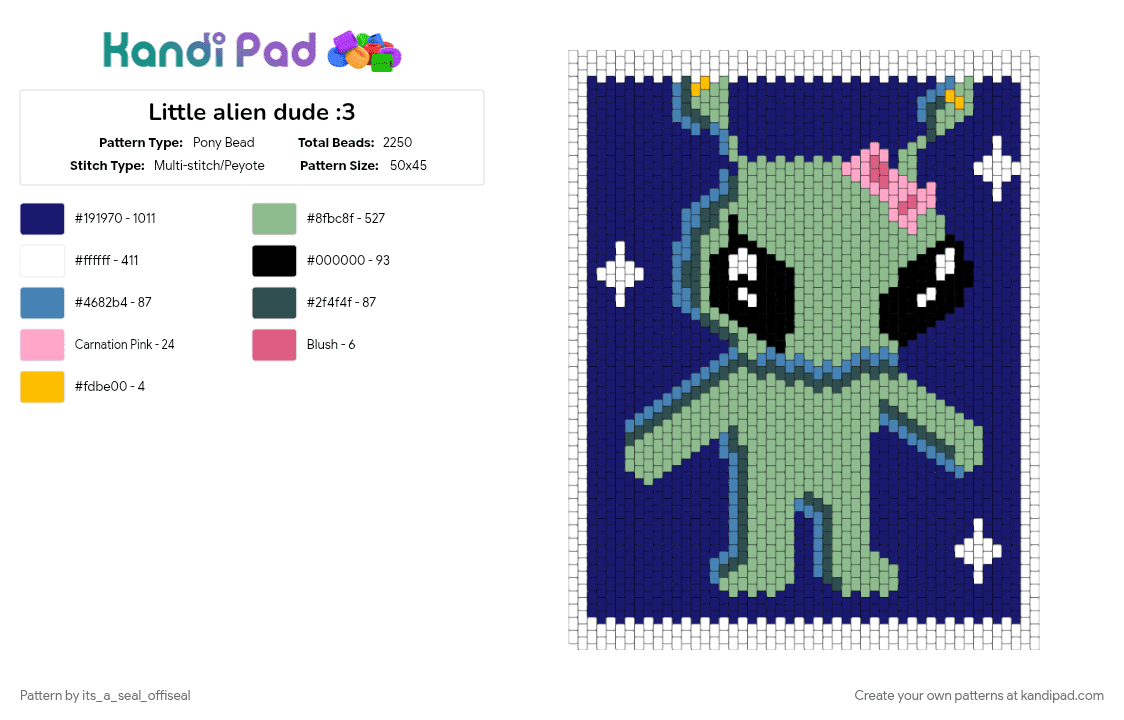 Little alien dude :3 - Pony Bead Pattern by its_a_seal_offiseal on Kandi Pad - purple, teal