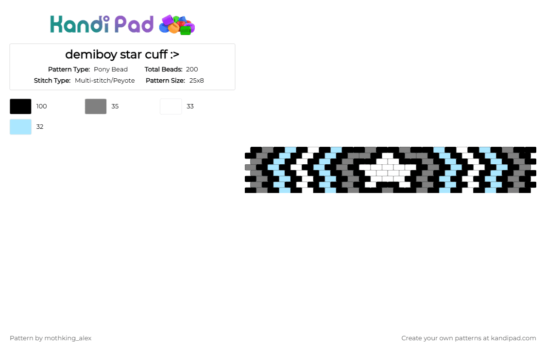 demiboy star cuff :> - Pony Bead Pattern by its_a_seal_offiseal on Kandi Pad - gray, light blue
