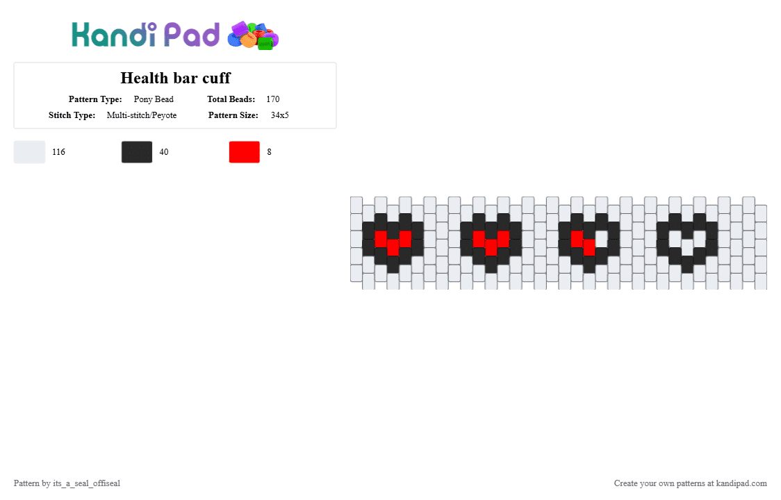 Health bar cuff - Pony Bead Pattern by its_a_seal_offiseal on Kandi Pad - white