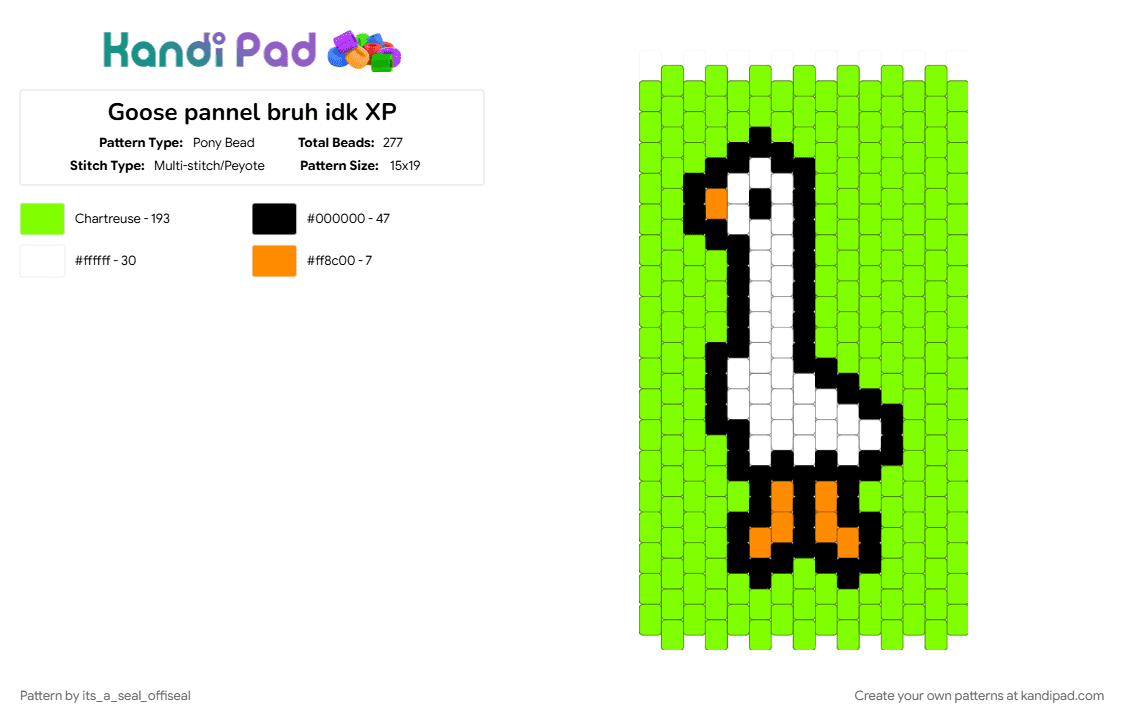 Goose pannel bruh idk XP - Pony Bead Pattern by its_a_seal_offiseal on Kandi Pad - green