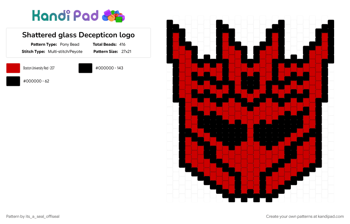 Shattered glass Decepticon logo - Pony Bead Pattern by its_a_seal_offiseal on Kandi Pad - black, red