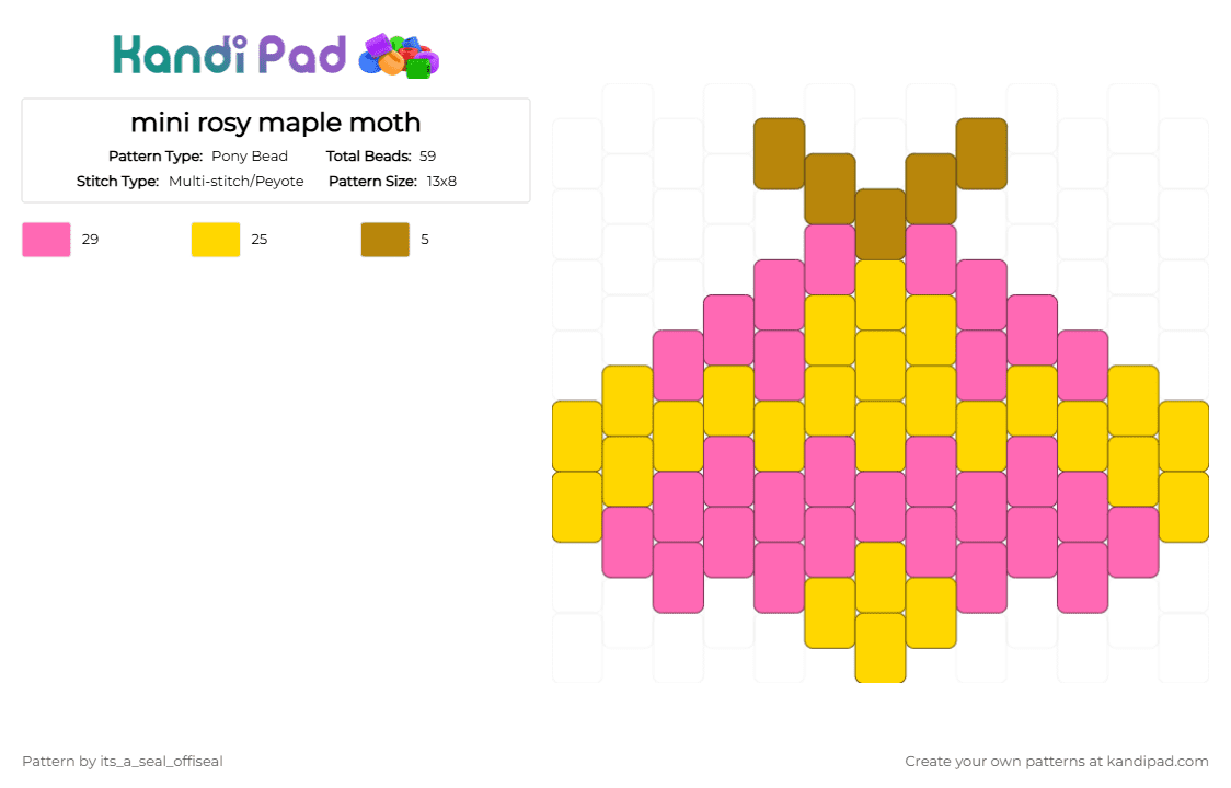 mini rosy maple moth - Pony Bead Pattern by its_a_seal_offiseal on Kandi Pad - pink, yellow