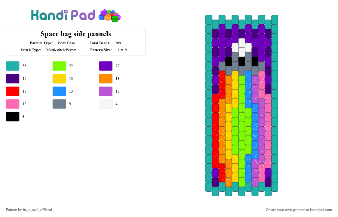 Space bag side pannels - Pony Bead Pattern by its_a_seal_offiseal on Kandi Pad - green, pink, purple, teal