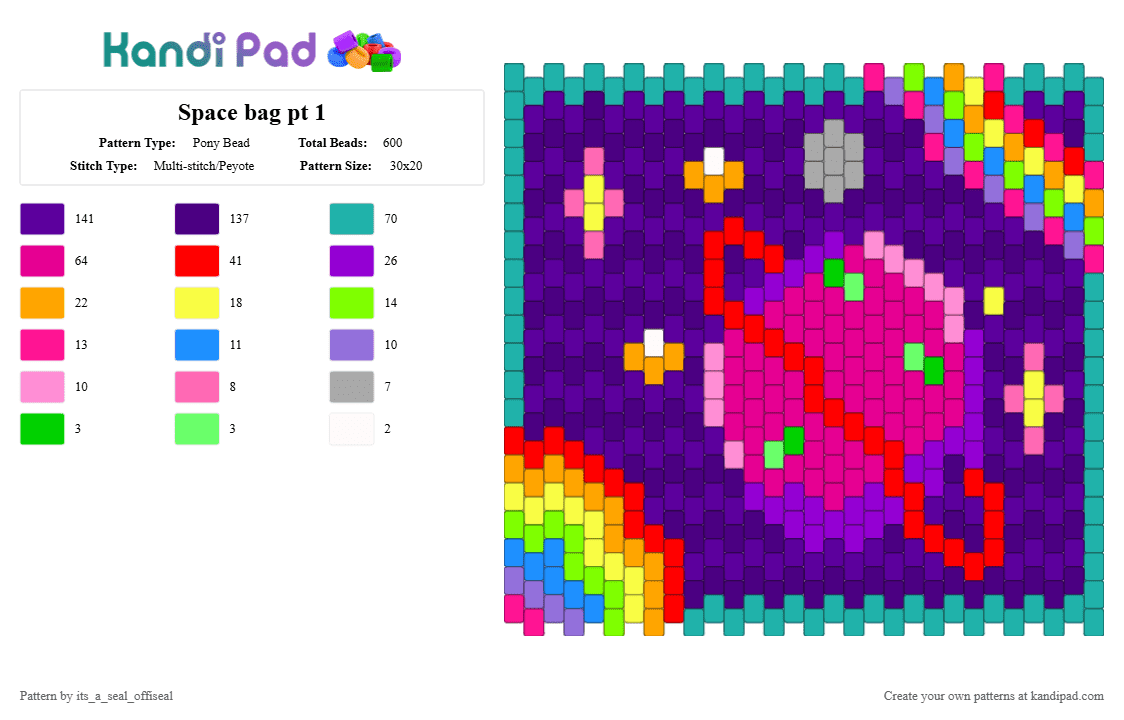 Space bag pt 1 - Pony Bead Pattern by its_a_seal_offiseal on Kandi Pad - pink, purple, teal