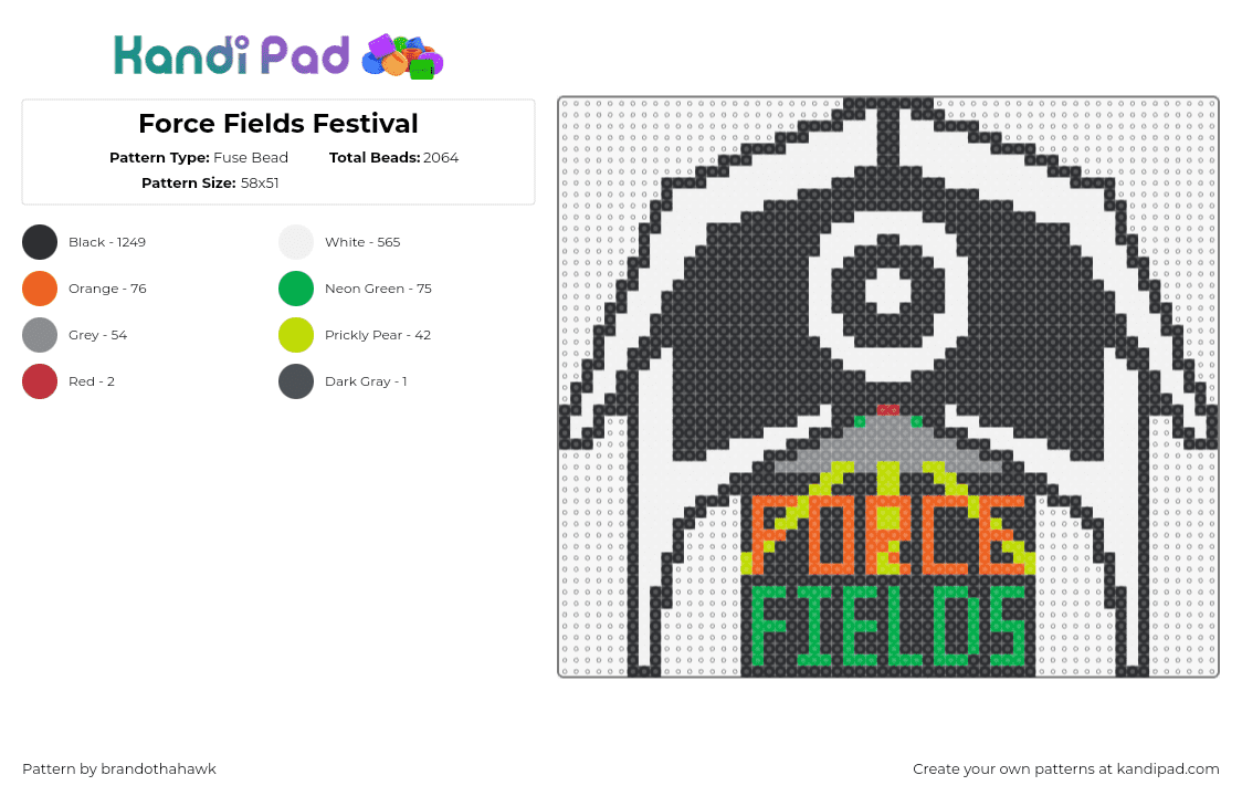 Force Fields Festival - Fuse Bead Pattern by brandothahawk on Kandi Pad - force fields,festival,logo,music,edm,black,white