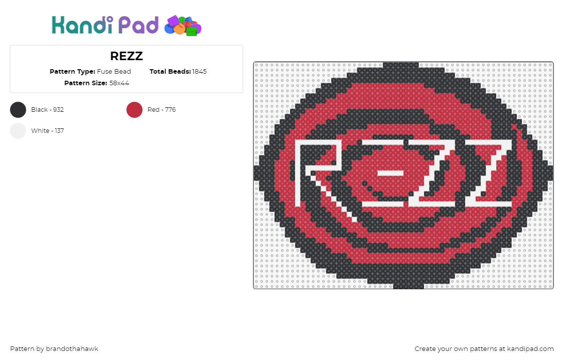 REZZ - Fuse Bead Pattern by brandothahawk on Kandi Pad - rezz,logo,trippy,dj,edm,music,red,black