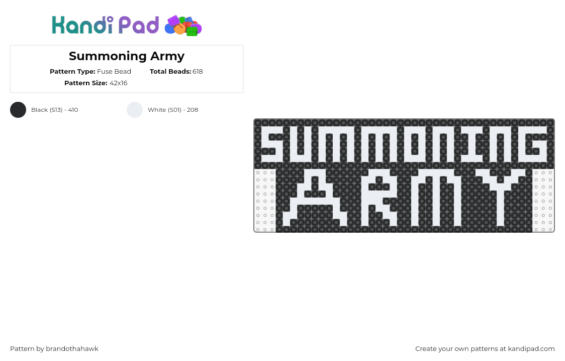 Summoning Army - Fuse Bead Pattern by brandothahawk on Kandi Pad - summoning army,leveltronics,subtronics,level up,sign,text,dj,music,edm,black,white