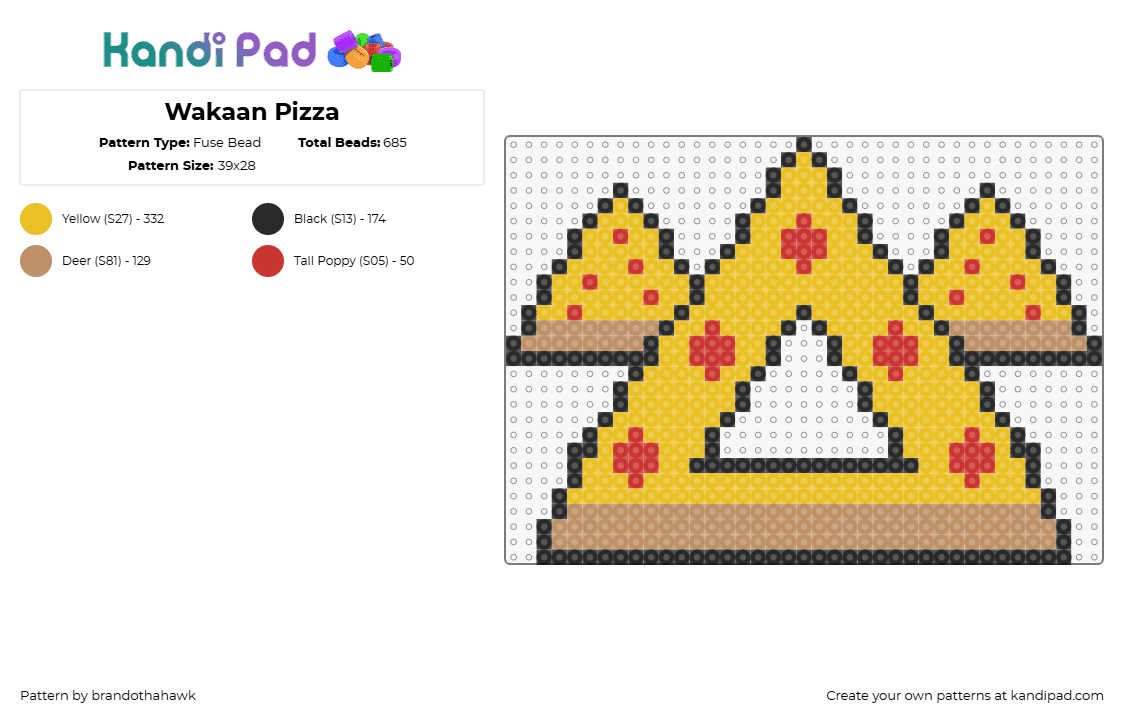 Wakaan Pizza - Fuse Bead Pattern by brandothahawk on Kandi Pad - wakaan,liquid stranger,pizza,festival,logo,music,edm,food,yellow,red,tan