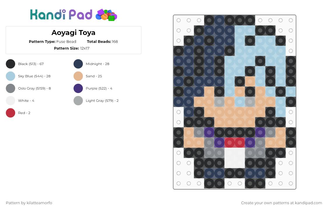 Aoyagi Toya - Fuse Bead Pattern by kilatteamorfo on Kandi Pad - purple,light blue,beige