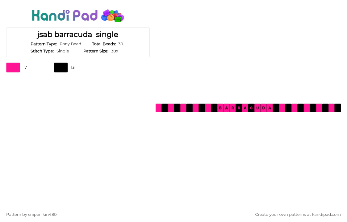 jsab barracuda  single - Pony Bead Pattern by sniper_kin480 on Kandi Pad - pink,black,barracuda,jsab