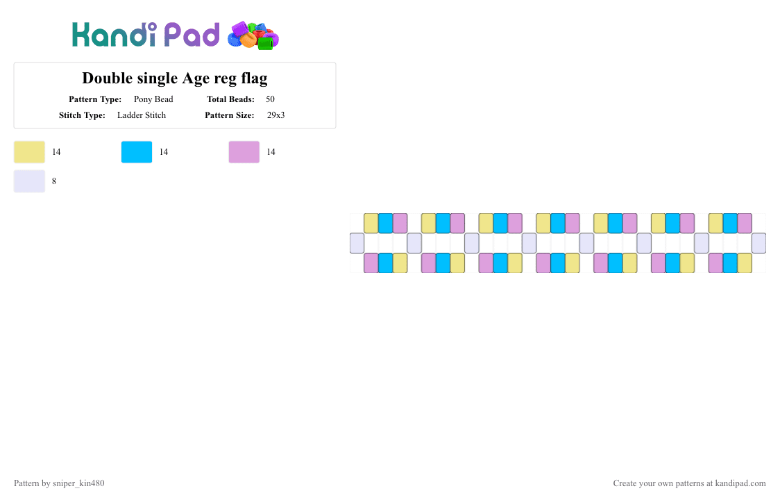 Double single Age reg flag - Pony Bead Pattern by sniper_kin480 on Kandi Pad - ageregression, lgbt, light blue, pastel, pink, yellow