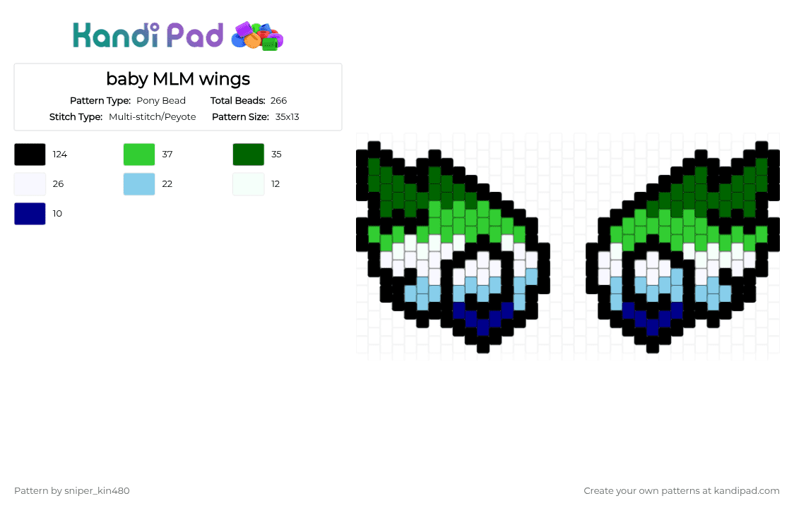 baby MLM wings - Pony Bead Pattern by sniper_kin480 on Kandi Pad - gay, green, lgbt, wings