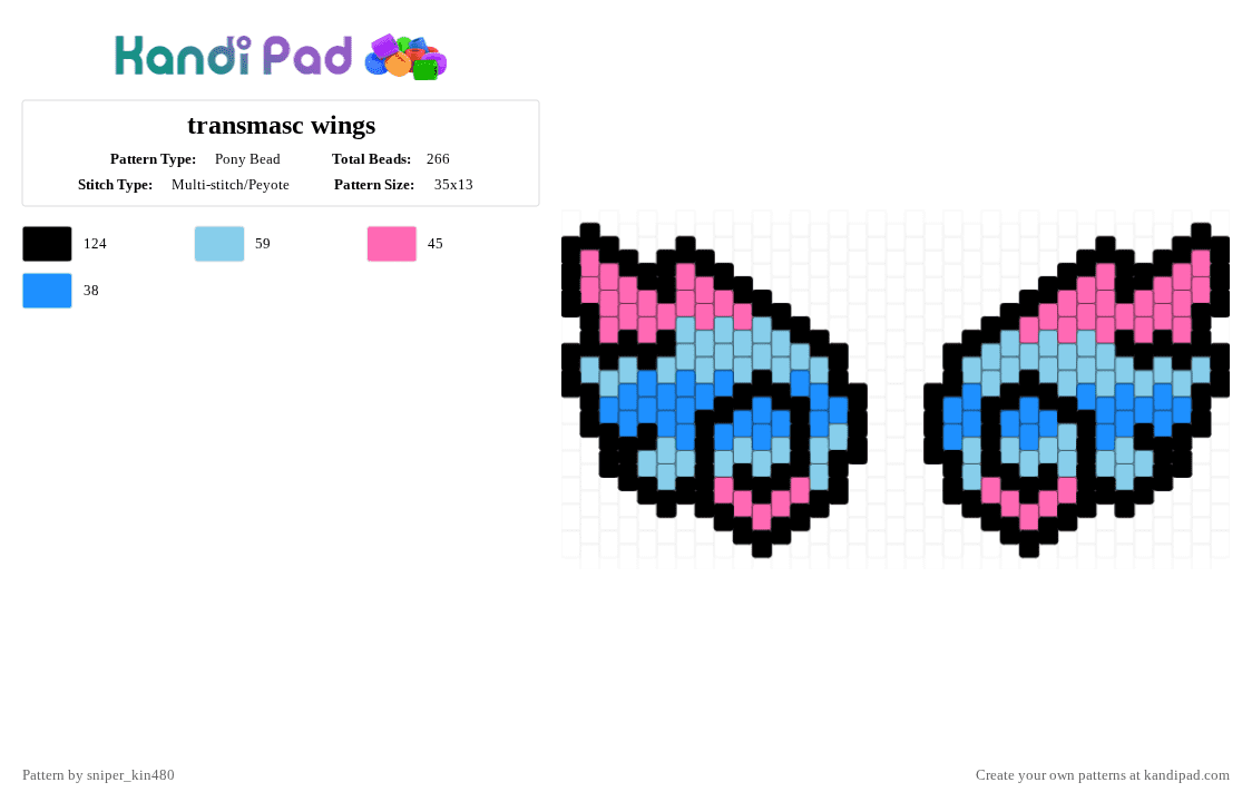 transmasc wings - Pony Bead Pattern by sniper_kin480 on Kandi Pad - light blue,pink,trans,transmasc,gay,lgbt,flag