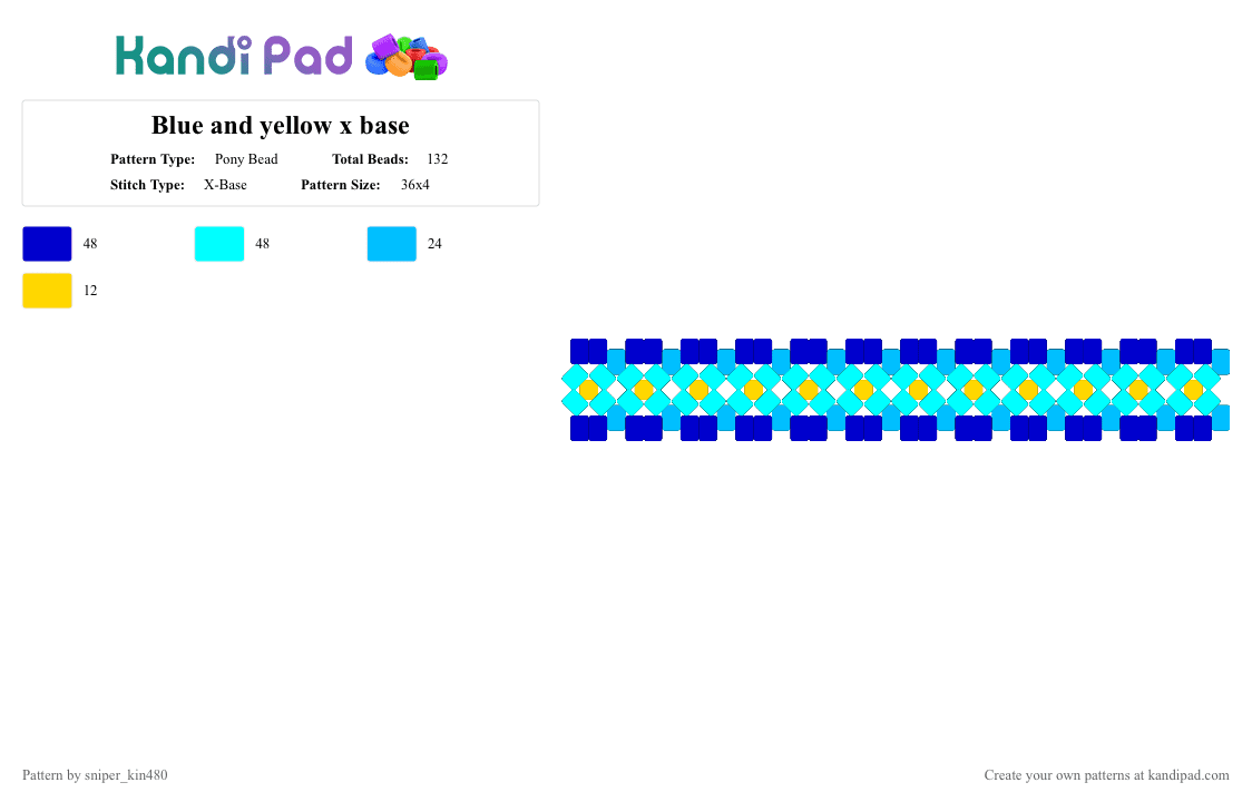 Blue and yellow x base - Pony Bead Pattern by sniper_kin480 on Kandi Pad - blue, light blue, purple, xbase, yellow