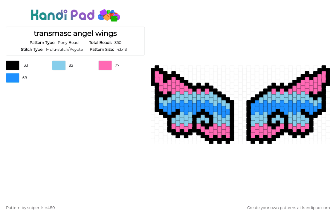 transmasc angel wings - Pony Bead Pattern by sniper_kin480 on Kandi Pad - light blue,pink,trans,transmasc,flag,lgbt,angel,wings