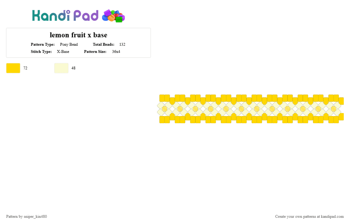 lemon fruit x base - Pony Bead Pattern by sniper_kin480 on Kandi Pad - yellow,white,fruit,xbase,lemon