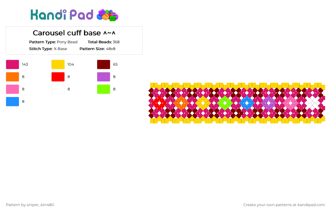 Carousel cuff base ^~^ - Pony Bead Pattern by sniper_kin480 on Kandi Pad - brown,pink,yellow,carouselcuff,cuff,carousel,rainbow,silly
