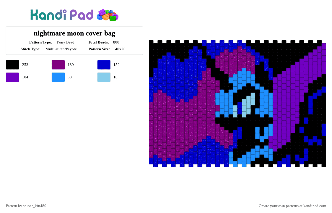 nightmare moon cover bag - Pony Bead Pattern by sniper_kin480 on Kandi Pad - purple,pink,nightmare,mlp,nightmaremoon,princessluna,luna,dark