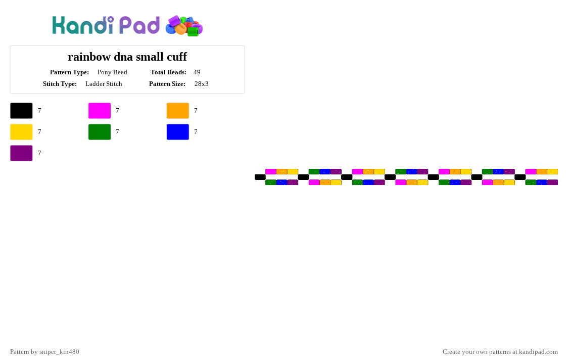 Rainbow dna small cuff Pony Bead Pattern - Kandi Pad | Kandi Patterns ...