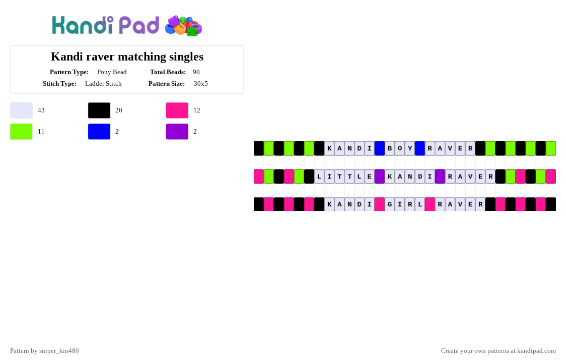Kandi raver matching singles - Pony Bead Pattern by sniper_kin480 on Kandi Pad - white,green,pink,kandi,rave,scene,matching,boy,girl