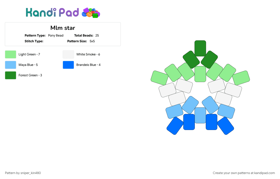 Mlm star - Pony Bead Pattern by sniper_kin480 on Kandi Pad - lgbt, light blue, mlm, star, teal