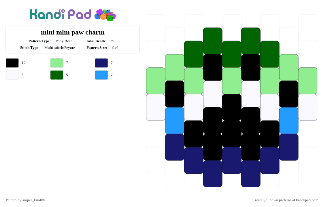 mini mlm paw charm - Pony Bead Pattern by sniper_kin480 on Kandi Pad - green,teal,purple,mlm,gay,lgbt,paw,furry