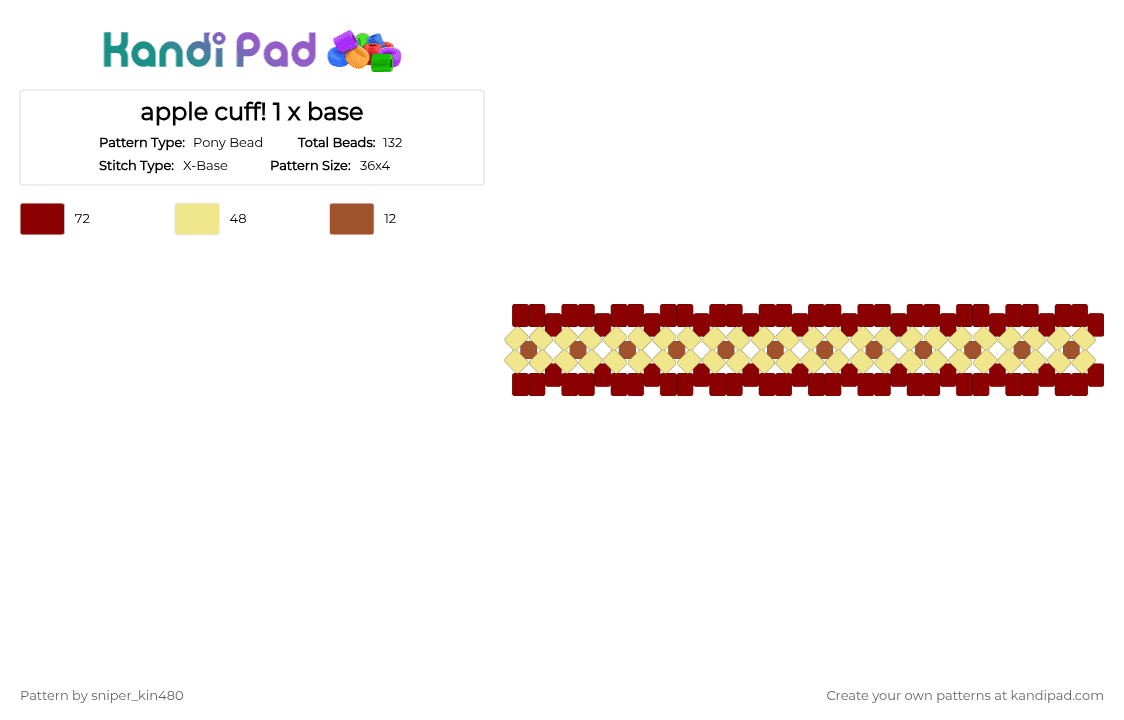 apple cuff! 1 x base - Pony Bead Pattern by sniper_kin480 on Kandi Pad - red,yellow,applecuff,apple,fruit,xbase,kandi,fruitkandi