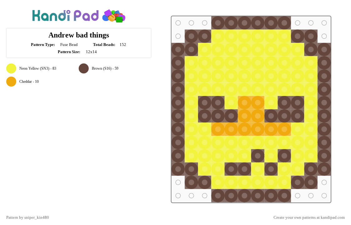 Andrew bad things - Fuse Bead Pattern by sniper_kin480 on Kandi Pad - andrew, bad, badthings, brown, dark, roblox, things, yellow