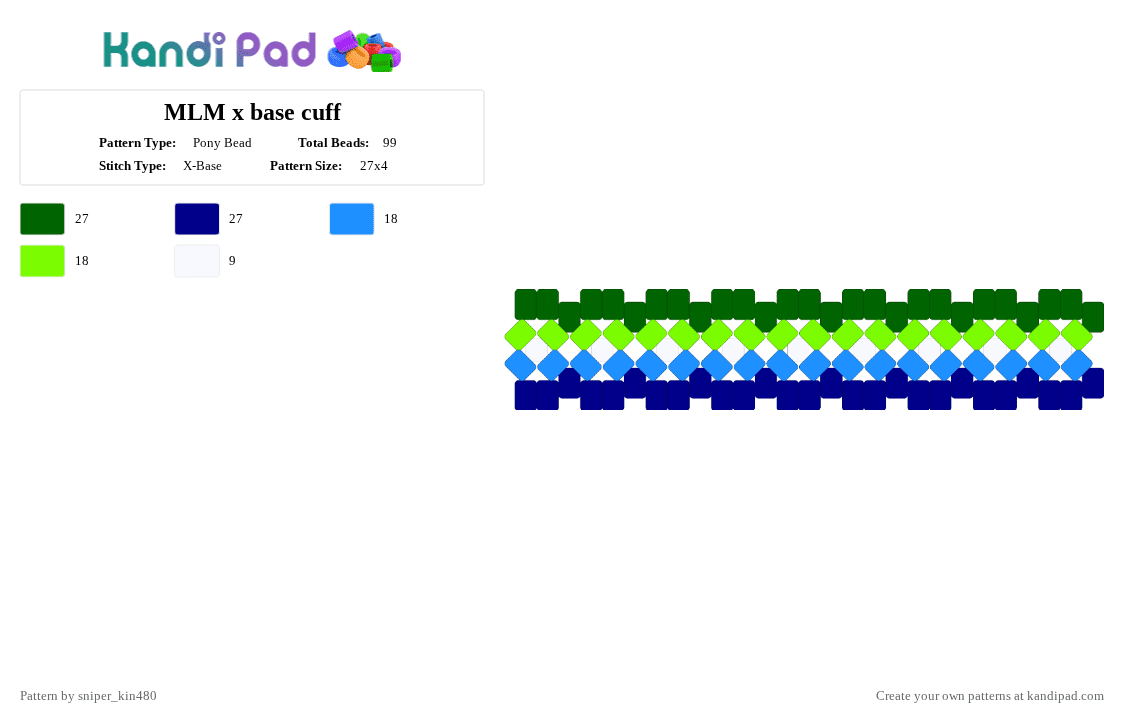 MLM x base cuff - Pony Bead Pattern by sniper_kin480 on Kandi Pad - blue, flag, gay, green, lgbt, mlm, xbsase