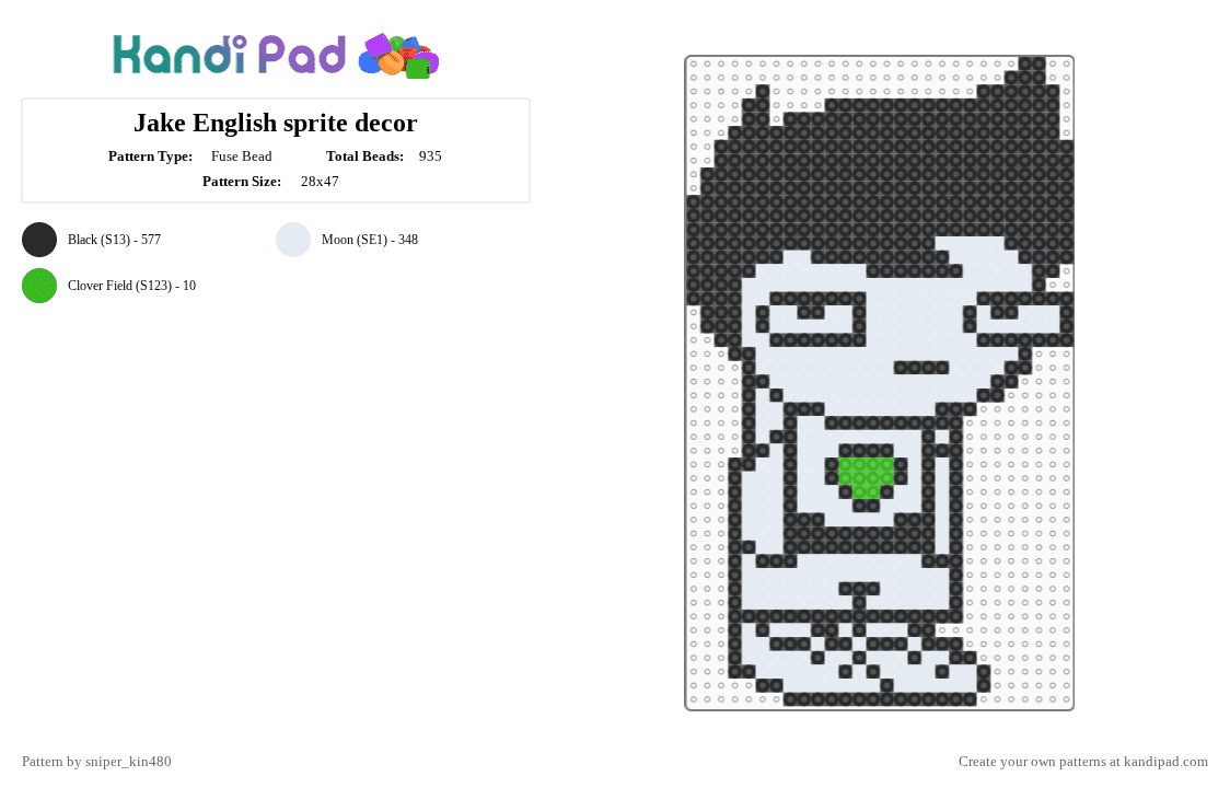 Jake English sprite decor - Fuse Bead Pattern by sniper_kin480 on Kandi Pad - white,jakeenglish,jake,homestuck,green,sprite