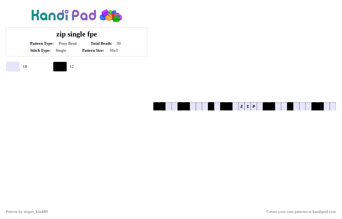 zip single fpe - Pony Bead Pattern by sniper_kin480 on Kandi Pad - white,black,zip,fpe,single