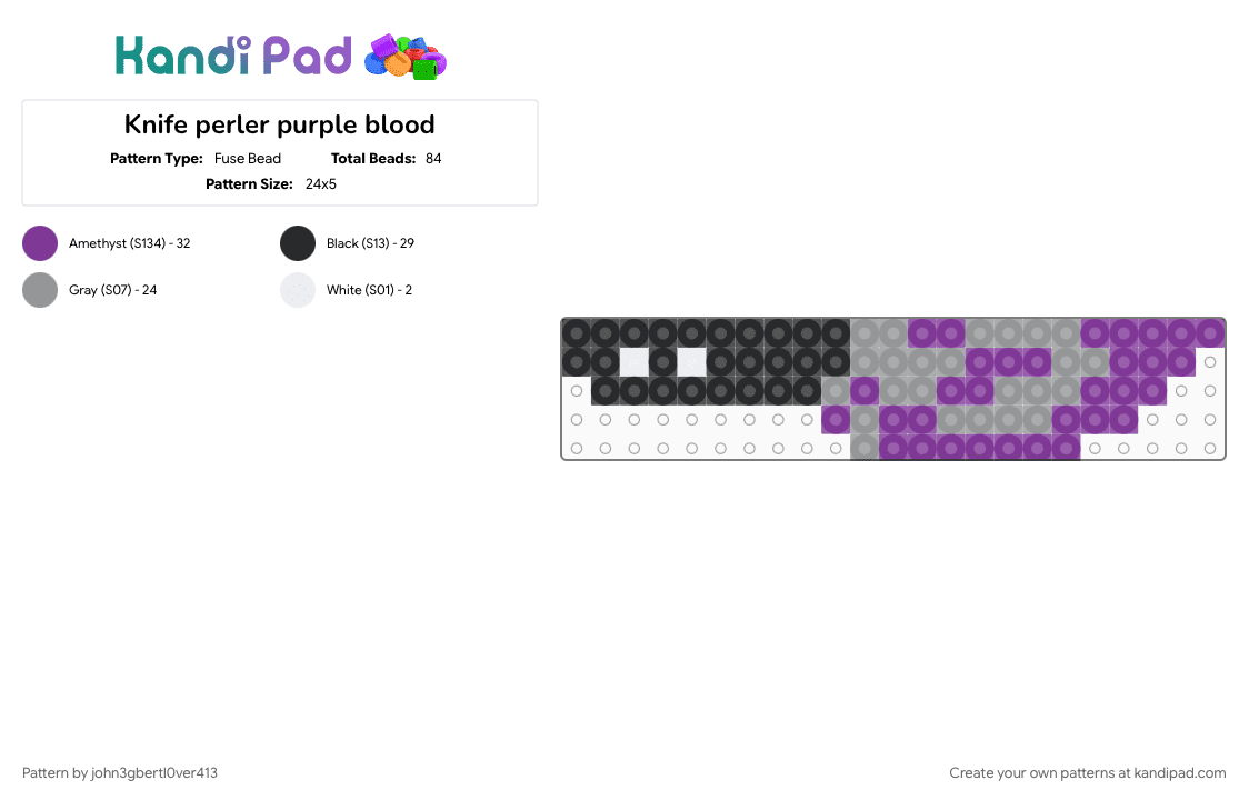 Knife perler purple blood - Fuse Bead Pattern by john3gbertl0ver413 on Kandi Pad - blood, gray, halloween, horror, knife, pink, purple
