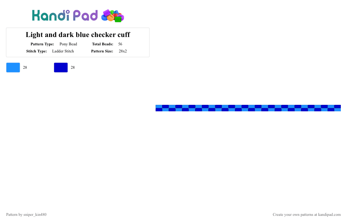 Light and dark blue checker cuff - Pony Bead Pattern by sniper_kin480 on Kandi Pad - blue, checker, darkblue, light blue, lightblue, purple