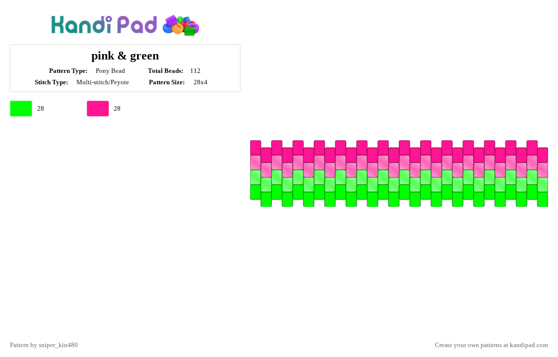 pink & green - Pony Bead Pattern by sniper_kin480 on Kandi Pad - green,pink