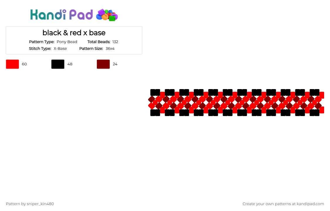 black & red x base - Pony Bead Pattern by sniper_kin480 on Kandi Pad - brown,red,kandi,xbase,black,cuff