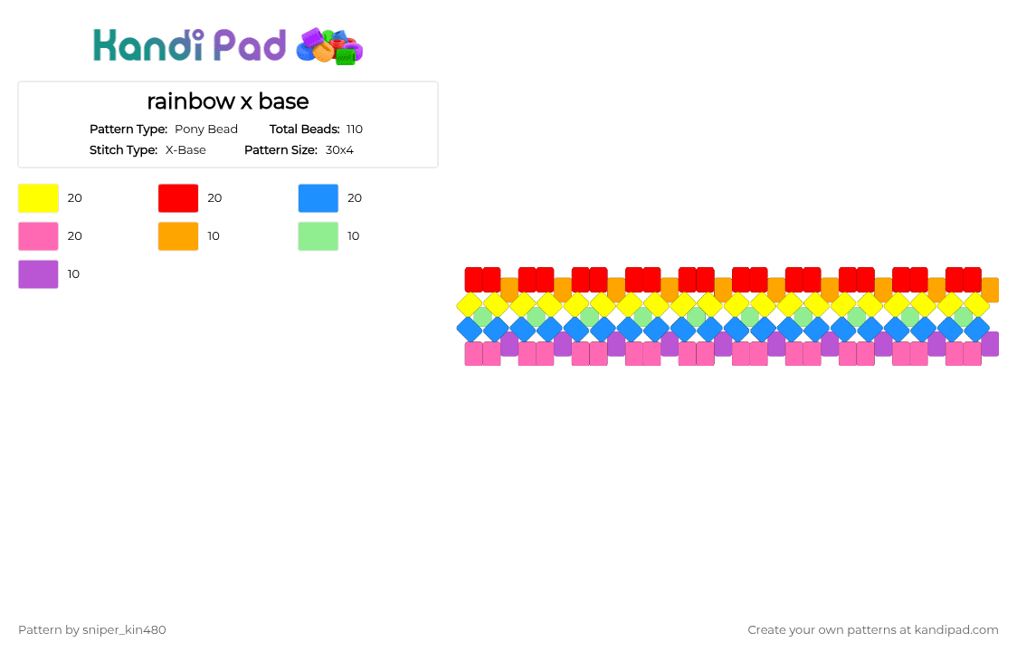 rainbow x base - Pony Bead Pattern by sniper_kin480 on Kandi Pad - yellow,red,light blue,pink,rainbow,xbase,gay,lgbt