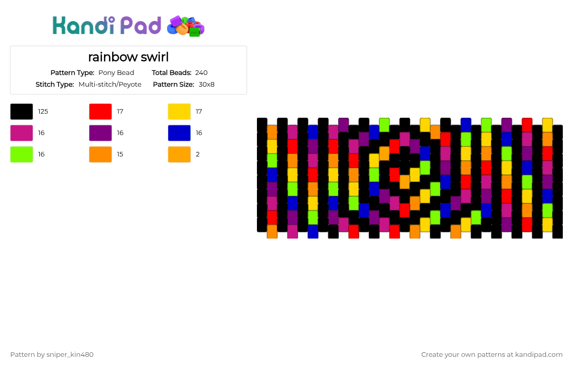 rainbow swirl - Pony Bead Pattern by sniper_kin480 on Kandi Pad - black,pink,rainbow,neon,swirl