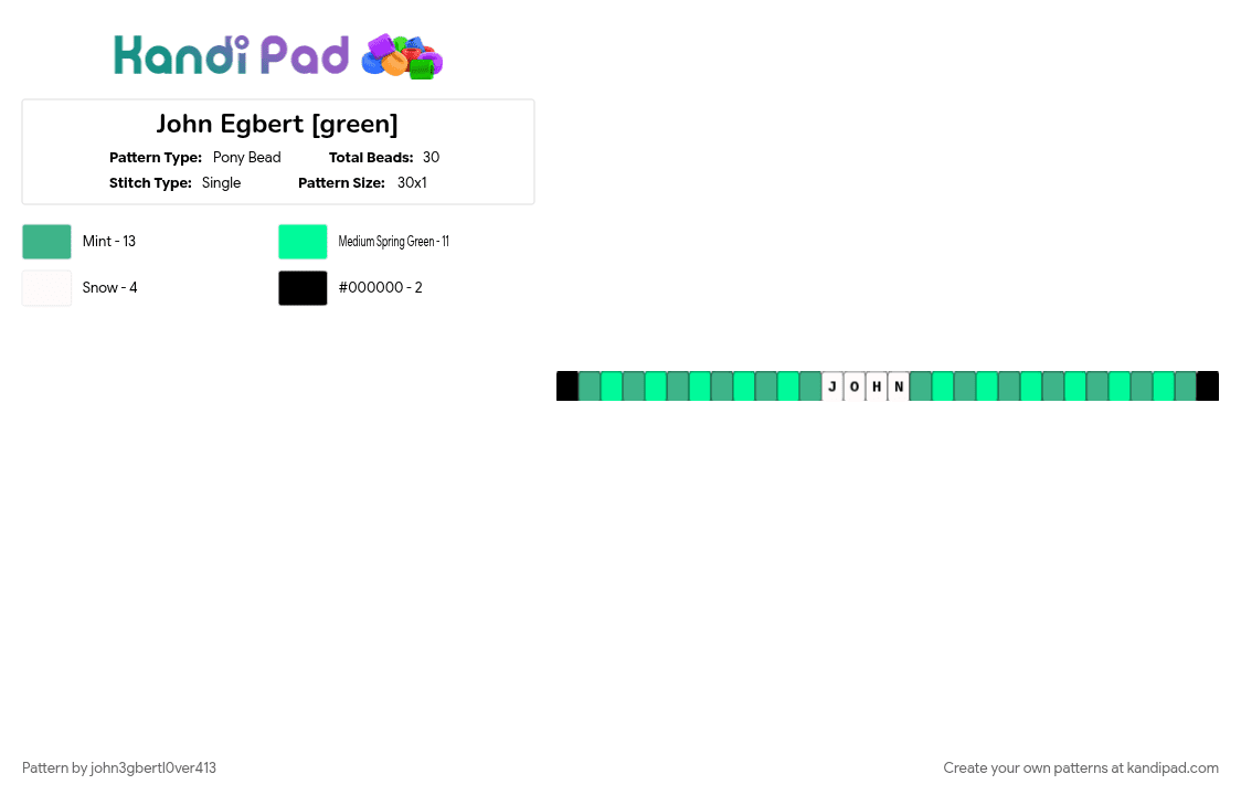 John Egbert [green] - Pony Bead Pattern by john3gbertl0ver413 on Kandi Pad - green, homestuck, johnegbert, teal