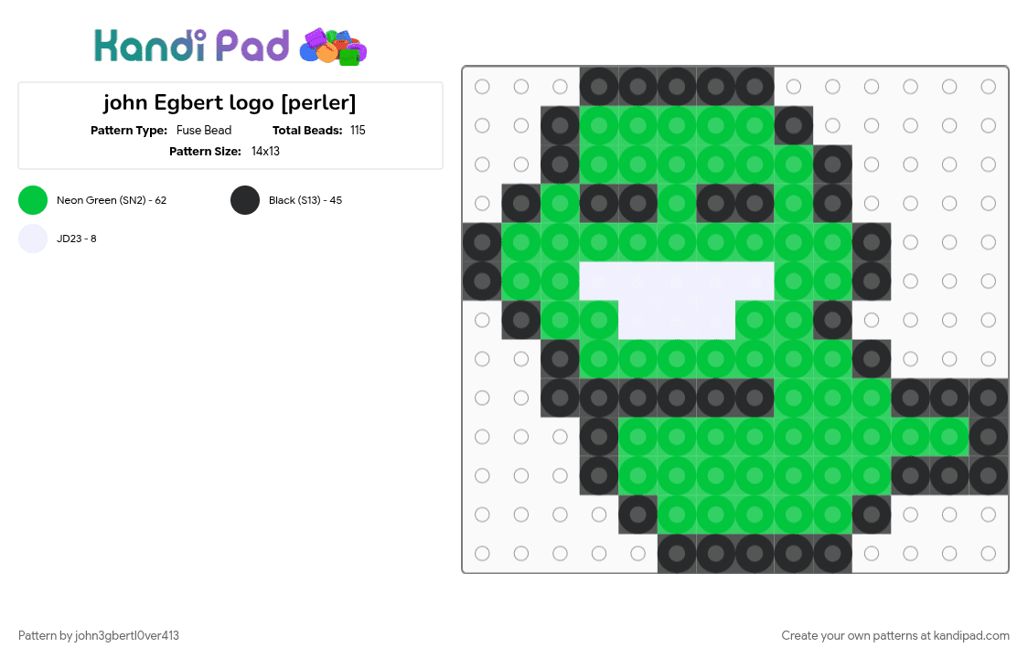 john Egbert logo [perler] - Fuse Bead Pattern by john3gbertl0ver413 on Kandi Pad - green, homestuck, johnegbert, logo, perler