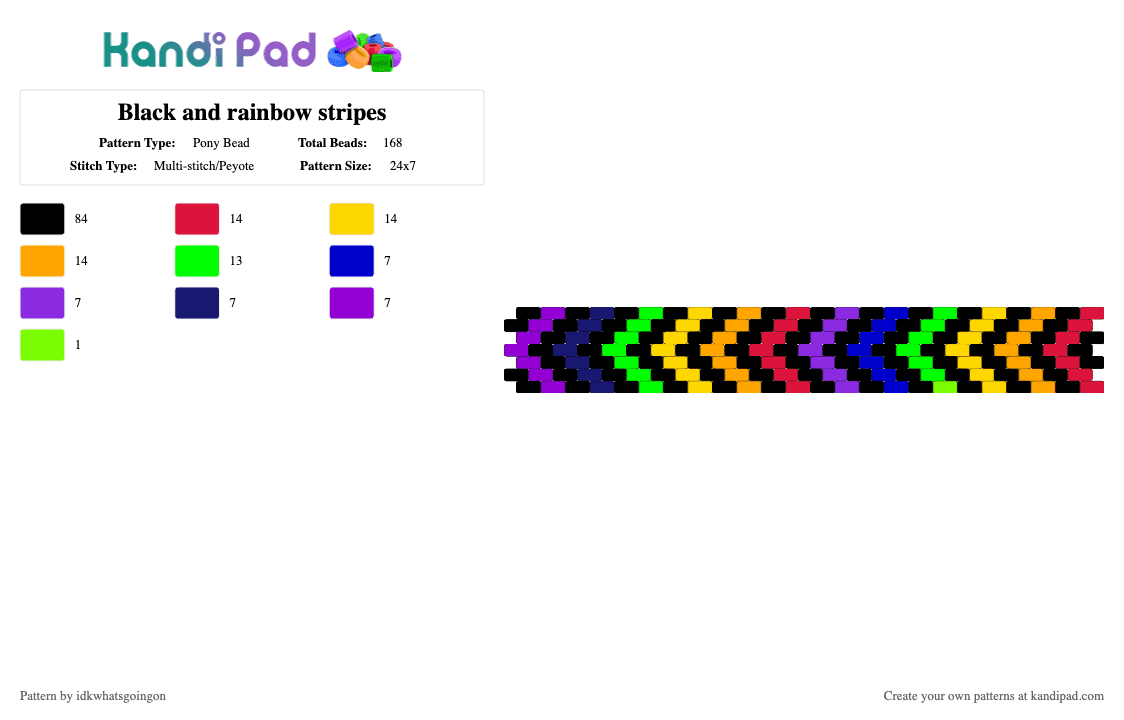 Black and rainbow stripes - Pony Bead Pattern by idkwhatsgoingon on Kandi Pad - black,purple,rainbow